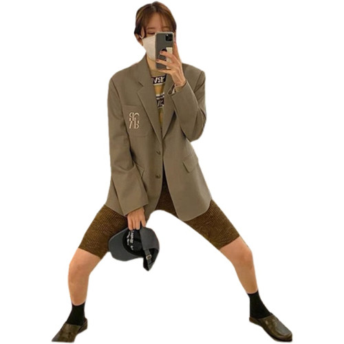 韓代grove車靜媛同款刺綉小西裝女 2022春高級感小衆寬松氣質外套 韓代grove車靜媛同款刺綉小西裝女 2022春高級感小衆寬松氣質外套