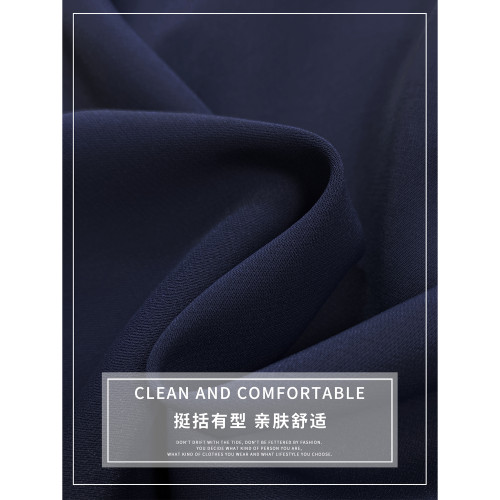 藍色短袖雪紡襯衫女夏季藏青深藍色垂感抗皺職業襯衣面試通勤上衣