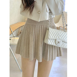 韓國新款2023秋裝休閒顯瘦高腰百褶短裙褶皺羊毛針織超短半身裙女