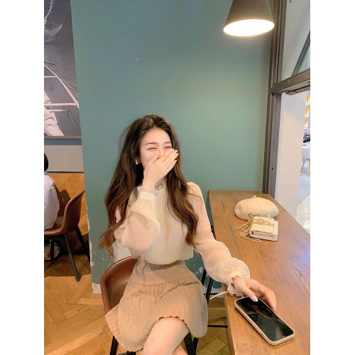 韓國新款2023秋裝休閒顯瘦高腰百褶短裙褶皺羊毛針織超短半身裙女