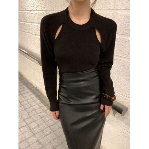 黑色pu皮裙半身裙女秋季新款高腰顯瘦辣妹性感中長款開叉包臀裙子