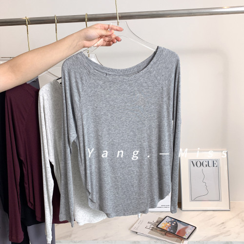 亞麻針織寬松性感露肩瑜珈上衣女 慵懶感運動T恤普拉提健身速乾衣