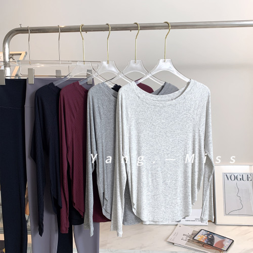 亞麻針織寬松性感露肩瑜珈上衣女 慵懶感運動T恤普拉提健身速乾衣