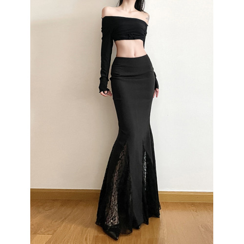 gagaopt自製新款蕾絲拼接黑色西裝半身裙春季高腰顯瘦包臀魚尾裙 gagaopt自製新款蕾絲拼接黑色西裝半身裙春季高腰顯瘦包臀魚尾裙