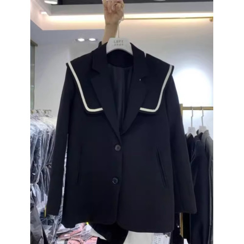 特大碼300斤氣質海軍領西裝外套女高級感中長款寬松韓版西服上衣 特大碼300斤氣質海軍領西裝外套女高級感中長款寬松韓版西服上衣