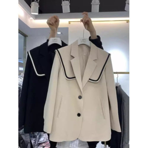 特大碼300斤氣質海軍領西裝外套女高級感中長款寬松韓版西服上衣 特大碼300斤氣質海軍領西裝外套女高級感中長款寬松韓版西服上衣