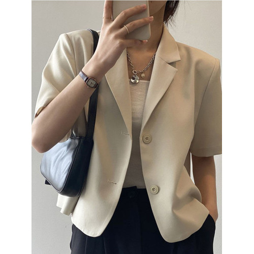 時尚短袖西裝外套女2025夏季大碼韓版通勤垂感短款休閒小西服上衣 時尚短袖西裝外套女2025夏季大碼韓版通勤垂感短款休閒小西服上衣