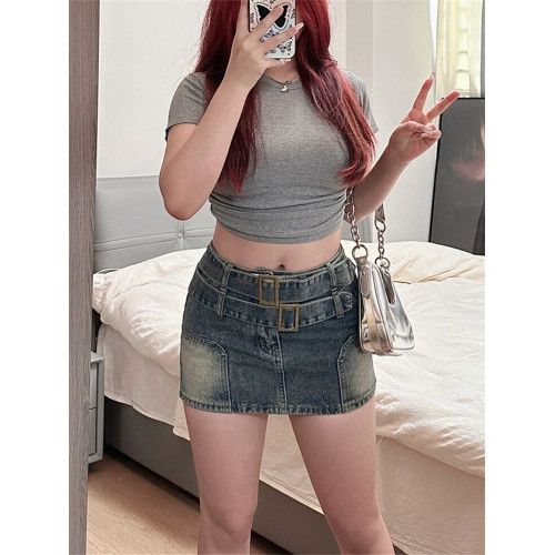 春秋新款高腰牛仔半身裙褲女大碼胖mm顯瘦設計感防走光包臀短裙子 春秋新款高腰牛仔半身裙褲女大碼胖mm顯瘦設計感防走光包臀短裙子