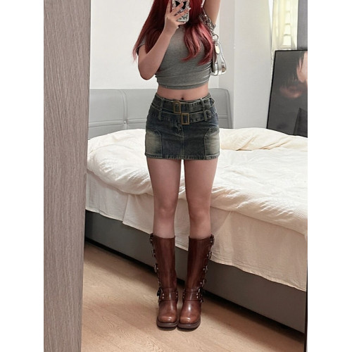 春秋新款高腰牛仔半身裙褲女大碼胖mm顯瘦設計感防走光包臀短裙子 春秋新款高腰牛仔半身裙褲女大碼胖mm顯瘦設計感防走光包臀短裙子