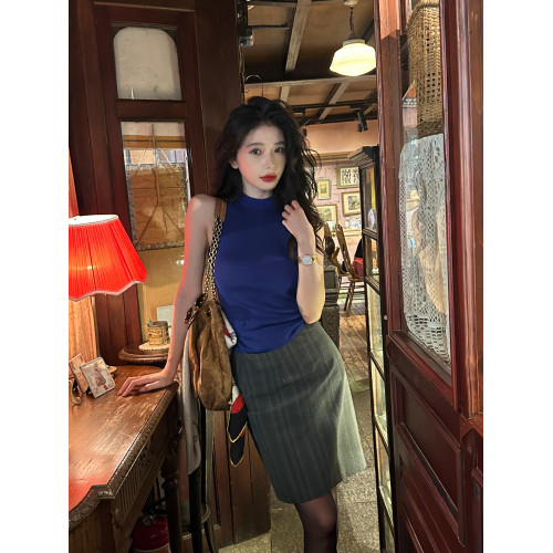 Nabi復古竪條紋西裝包臀半身裙女OL氣質開叉顯瘦修身灰色直筒短裙 Nabi復古竪條紋西裝包臀半身裙女OL氣質開叉顯瘦修身灰色直筒短裙