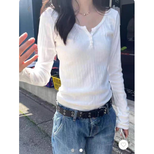 Brandy BM美式zellytop三粒釦孔眼長袖T恤女bm打底衫上衣百搭內搭