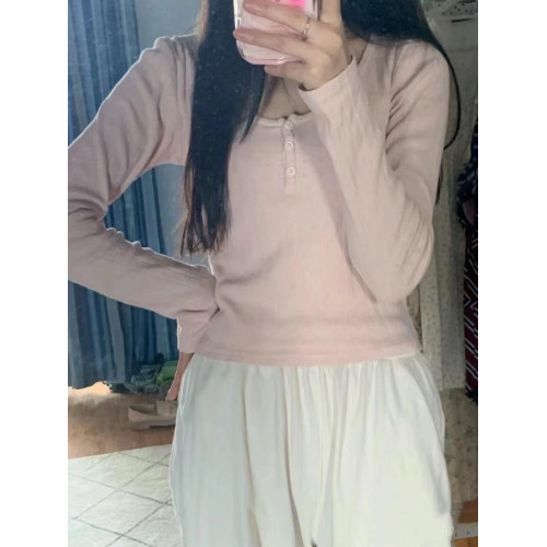 Brandy BM美式zellytop三粒釦孔眼長袖T恤女bm打底衫上衣百搭內搭