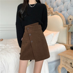 不規則設計感燈芯絨半身裙女秋冬大碼高腰顯瘦a字遮跨短裙包臀裙