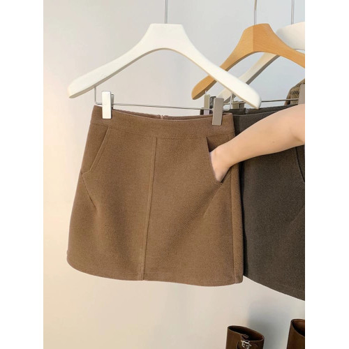 韓系穿搭短款半身裙女毛呢a字裙春秋冬季新款高腰顯瘦百搭包臀裙