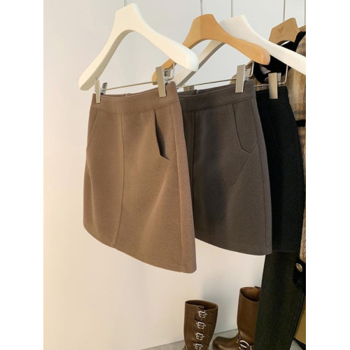 韓系穿搭短款半身裙女毛呢a字裙春秋冬季新款高腰顯瘦百搭包臀裙