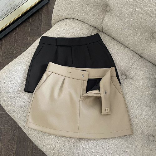 FASC自製 秋季卡其色短裙女 黑色西裝A字半身裙高腰辣妹裙褲短裙 FASC自製 秋季卡其色短裙女 黑色西裝A字半身裙高腰辣妹裙褲短裙