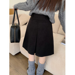 大碼毛呢百褶裙女秋冬加厚顯瘦遮胯a字裙日系高腰中長款半身裙子