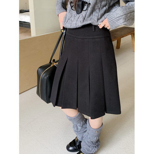 大碼毛呢百褶裙女秋冬加厚顯瘦遮胯a字裙日系高腰中長款半身裙子 大碼毛呢百褶裙女秋冬加厚顯瘦遮胯a字裙日系高腰中長款半身裙子
