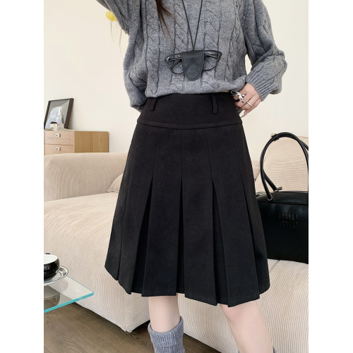 大碼毛呢百褶裙女秋冬加厚顯瘦遮胯a字裙日系高腰中長款半身裙子 大碼毛呢百褶裙女秋冬加厚顯瘦遮胯a字裙日系高腰中長款半身裙子