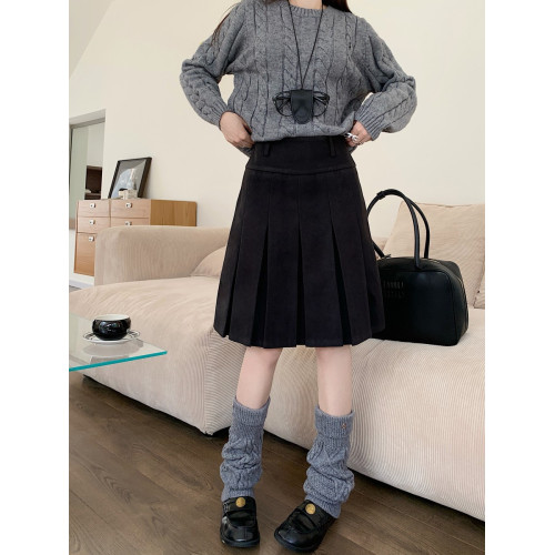 大碼毛呢百褶裙女秋冬加厚顯瘦遮胯a字裙日系高腰中長款半身裙子 大碼毛呢百褶裙女秋冬加厚顯瘦遮胯a字裙日系高腰中長款半身裙子