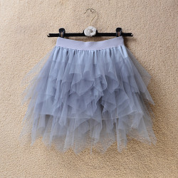 春夏季高腰短款蓬蓬蛋糕裙不規則層層網紗短裙小個子甜美半身裙女