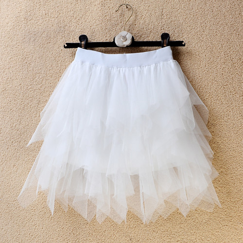 春夏季高腰短款蓬蓬蛋糕裙不規則層層網紗短裙小個子甜美半身裙女