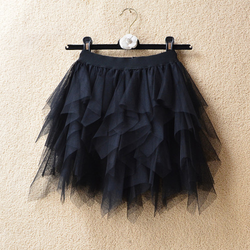 春夏季高腰短款蓬蓬蛋糕裙不規則層層網紗短裙小個子甜美半身裙女