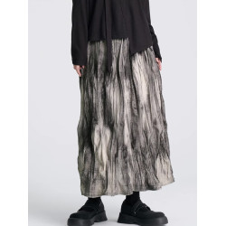 陸與山嶼2025新款秋冬款設計感小衆百褶裙加厚裙子水墨印花半身裙