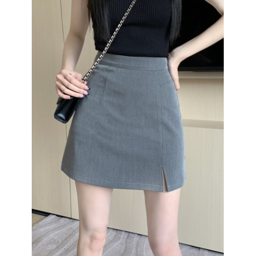 灰色開叉半身裙女2025夏新款高腰包臀裙顯瘦a字裙一步裙西裝短裙 灰色開叉半身裙女2025夏新款高腰包臀裙顯瘦a字裙一步裙西裝短裙