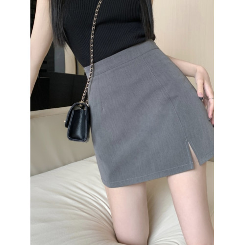 灰色開叉半身裙女2025夏新款高腰包臀裙顯瘦a字裙一步裙西裝短裙 灰色開叉半身裙女2025夏新款高腰包臀裙顯瘦a字裙一步裙西裝短裙