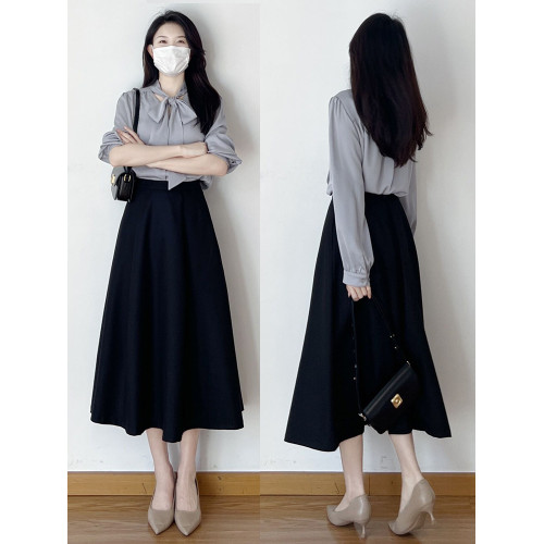 黑色職業半身裙女夏中長款大碼高腰顯瘦薄款A字繖裙垂墜感大擺裙 黑色職業半身裙女夏中長款大碼高腰顯瘦薄款A字繖裙垂墜感大擺裙