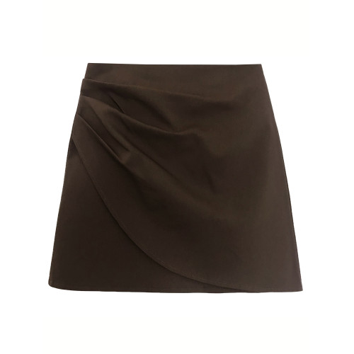 大碼半身裙女秋冬季高腰小個子a字短裙棕色咖色不規則包臀裙胖mm