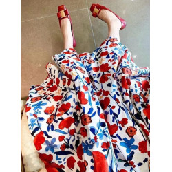 2025春夏新款法式復古時尚高級感氣質顯瘦油畫碎花中長繖裙女