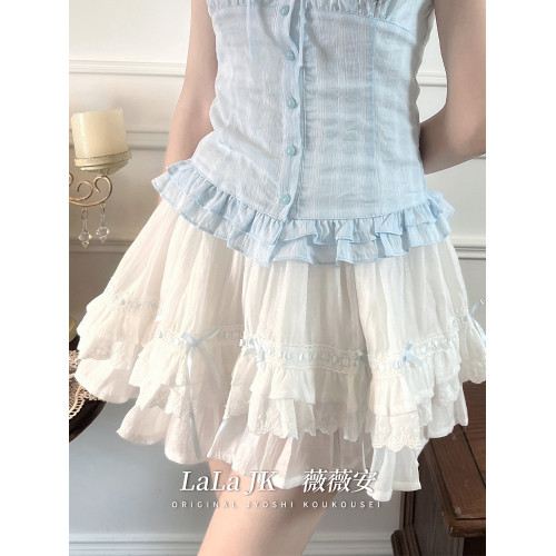 啦啦醬 薇薇安 白色蛋糕半身裙蝴蝶結蓬蓬裙小個子doll感顯瘦短裙
