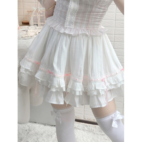 啦啦醬 薇薇安 白色蛋糕半身裙蝴蝶結蓬蓬裙小個子doll感顯瘦短裙