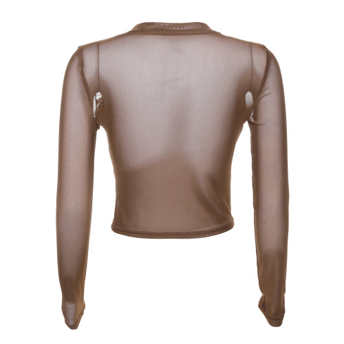 thestar美式復古網紗拼接不規則牛仔美拉德長袖T恤辣妹短款上衣女