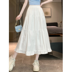 白色半身裙女夏季2025新款春秋褶皺高腰長裙a字繖裙仙女蛋糕裙子