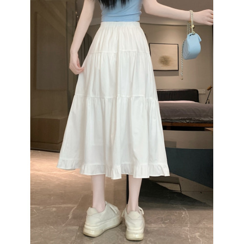 白色半身裙女夏季2025新款春秋褶皺高腰長裙a字繖裙仙女蛋糕裙子