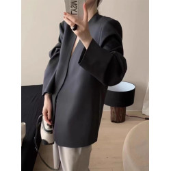 2024春秋季新款韓版寬松休閒無釦小西裝外套女時尚氣質流行西服潮