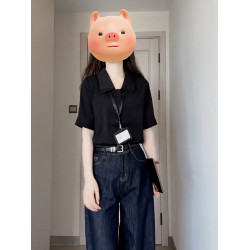 黑色v領短袖襯衫女裝夏季2025新款法式通勤穿搭襯衣薄款氣質上衣