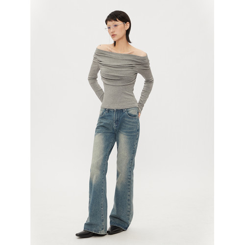 AIRHOOD 2025純欲一字領鎖骨春秋t恤修身性感辣妹露肩長袖上衣女