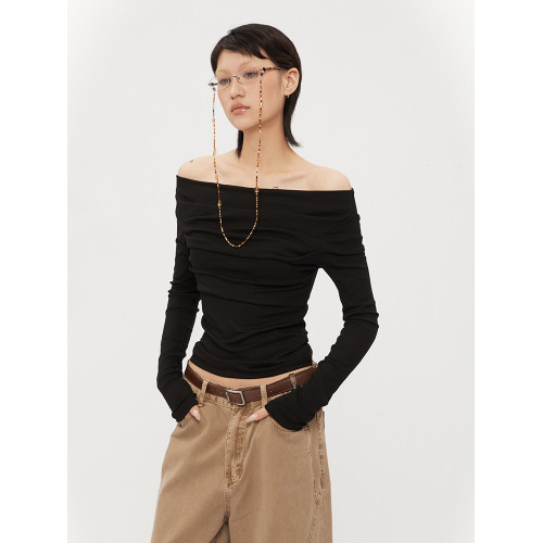 AIRHOOD 2025純欲一字領鎖骨春秋t恤修身性感辣妹露肩長袖上衣女