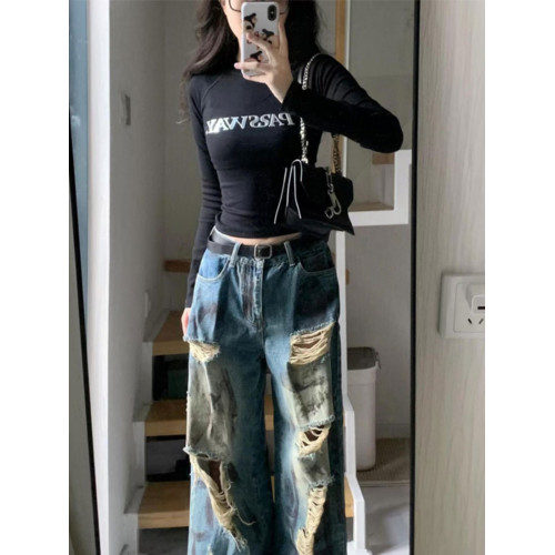 美式復古純棉長袖t恤女春秋內搭短款高腰打底衫辣妹修身顯瘦上衣