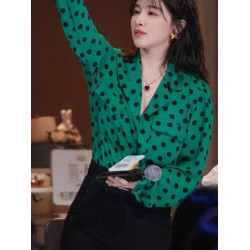 2025新款小衆設計感文藝港風復古女裝80年代氣質洋氣襯衫波點上衣