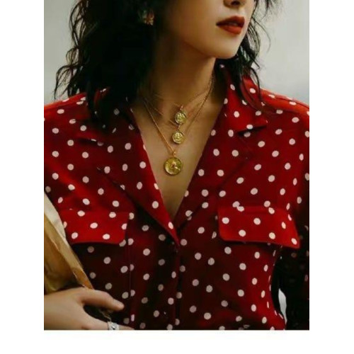 2025新款小衆設計感文藝港風復古女裝80年代氣質洋氣襯衫波點上衣