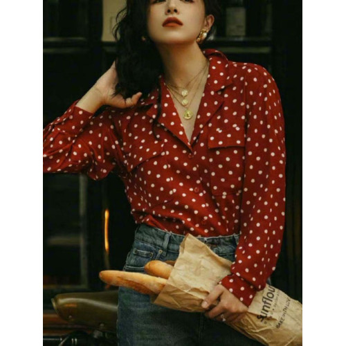 2025新款小衆設計感文藝港風復古女裝80年代氣質洋氣襯衫波點上衣