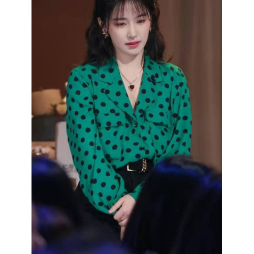 2025新款小衆設計感文藝港風復古女裝80年代氣質洋氣襯衫波點上衣