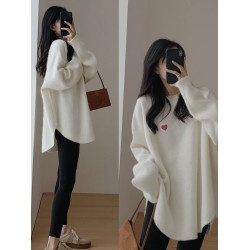 2025秋冬新款德絨加厚粉色長袖t恤女中長款寬松上衣遮屁股打底衫