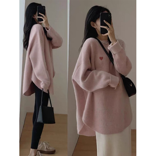 2025秋冬新款德絨加厚粉色長袖t恤女中長款寬松上衣遮屁股打底衫