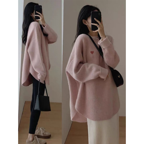 2025秋冬新款德絨加厚粉色長袖t恤女中長款寬松上衣遮屁股打底衫